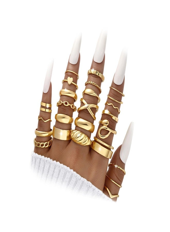 YEEZII 25 Pcs Gold Knuckle Rings Set for Women, Cute Stackable Finger Midi Rings, Dainty Gold Chunky Stacking Womens ring pack - Image 1